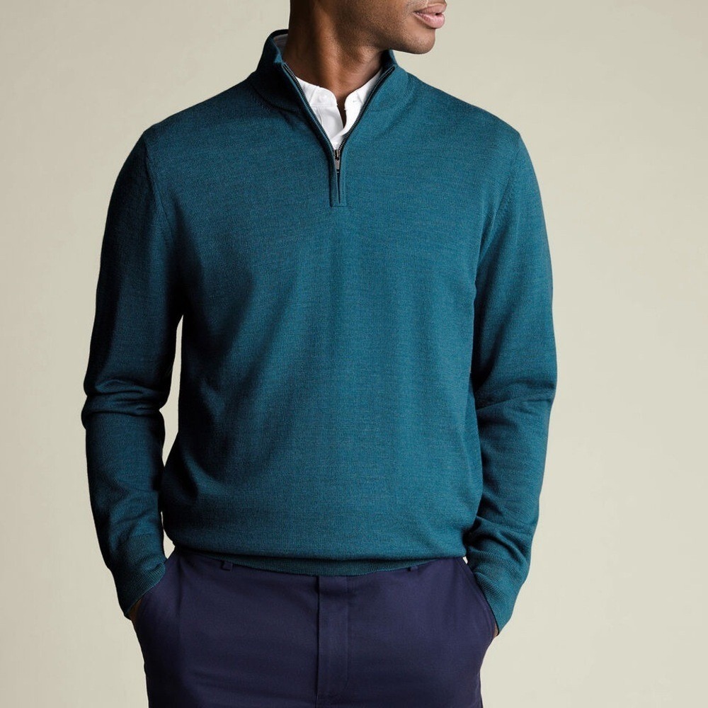 Banana Republic Turquoise/Green Quarter Zip Up Pullover Sweater